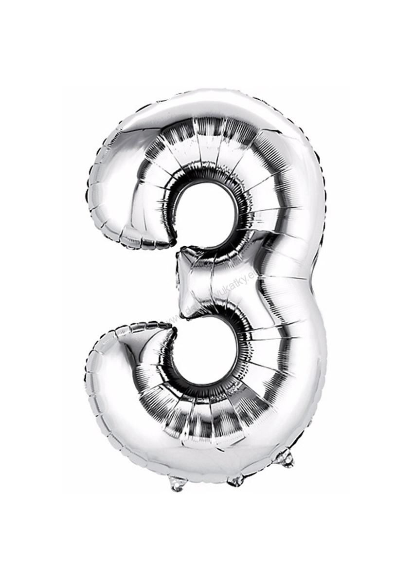 Balón fóliový strieborný číslo 3 - 80 cm