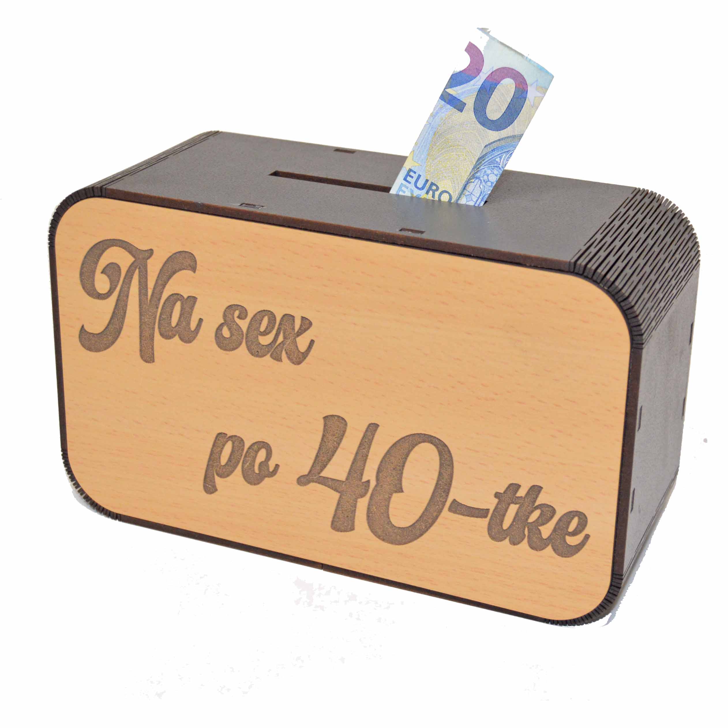 Drevená pokladnička s nápisom - Na sex po 40-tke