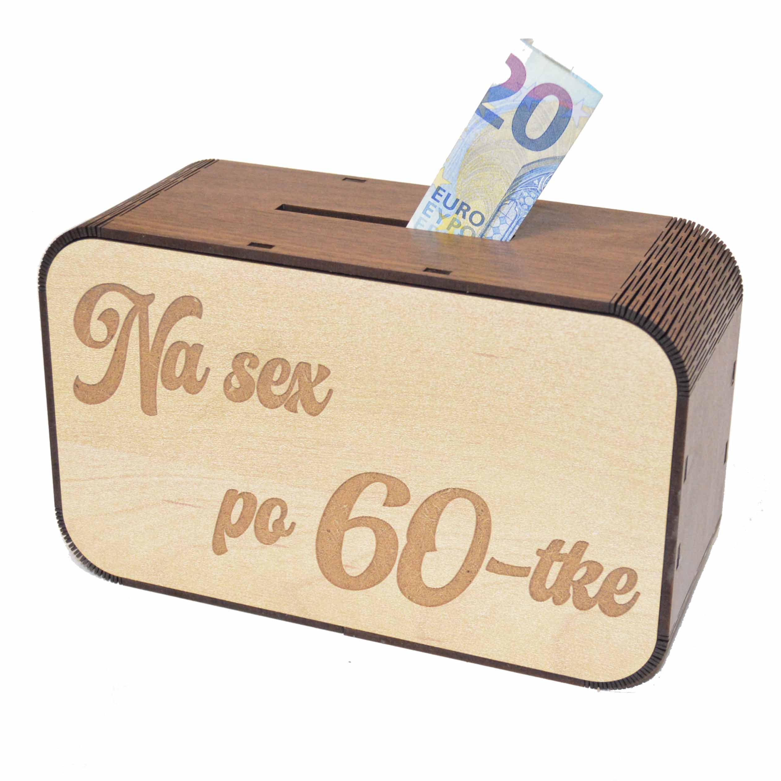 Drevená pokladnička s nápisom - Na sex po 60-tke