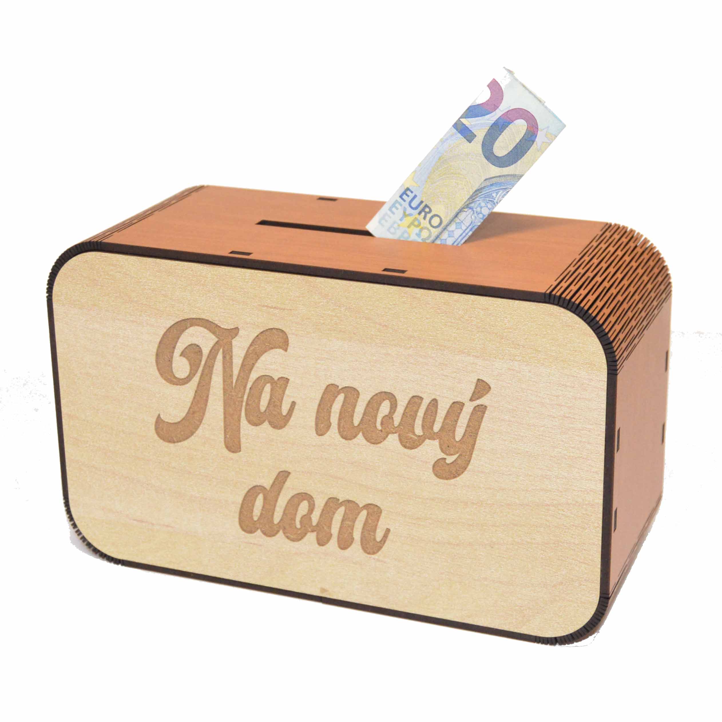 Drevená pokladnička s nápisom - Na nový dom