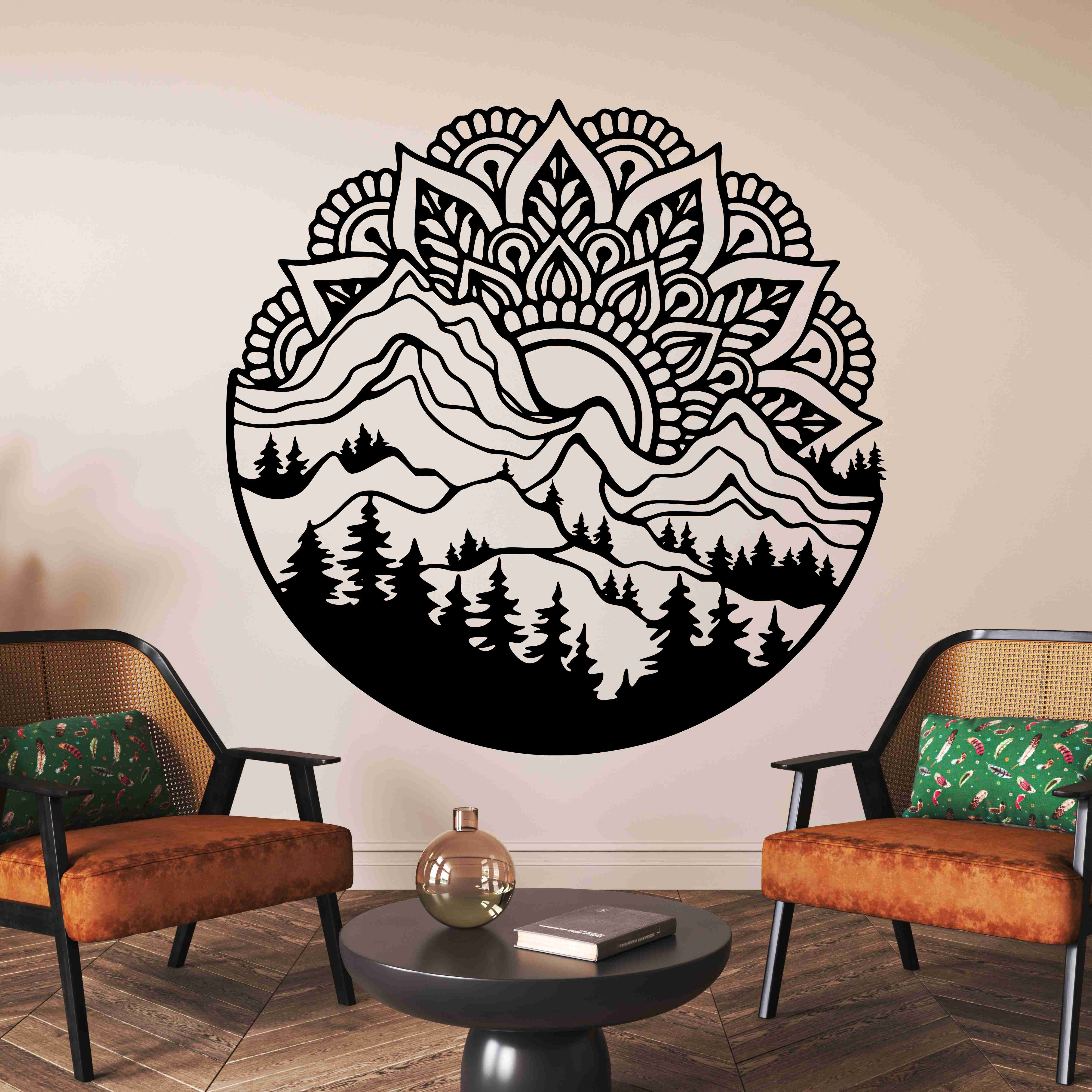 Drevená mandala na stenu - Západ slnka