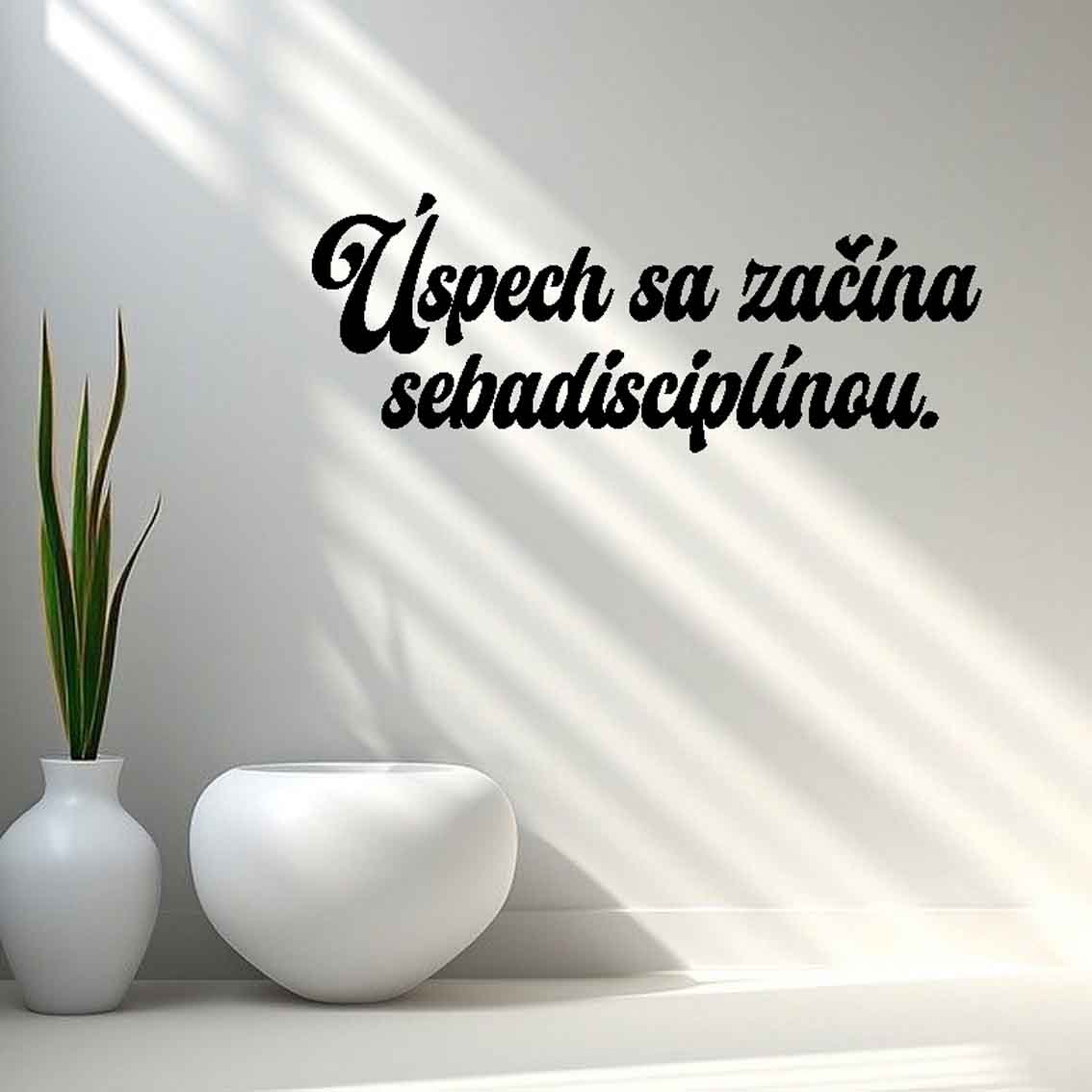 Drevený nápis na stenu - Úspech sa začína sebadisciplínou.