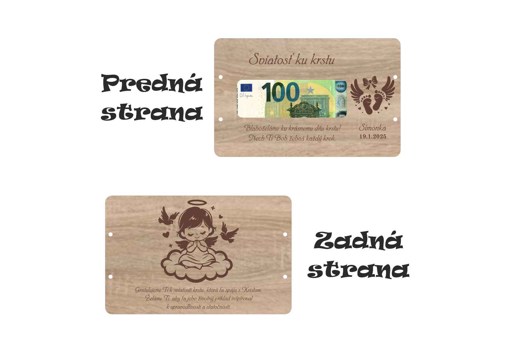 Drevená obálka na peniaze pre dievčatko - Sviatosť ku krstu
