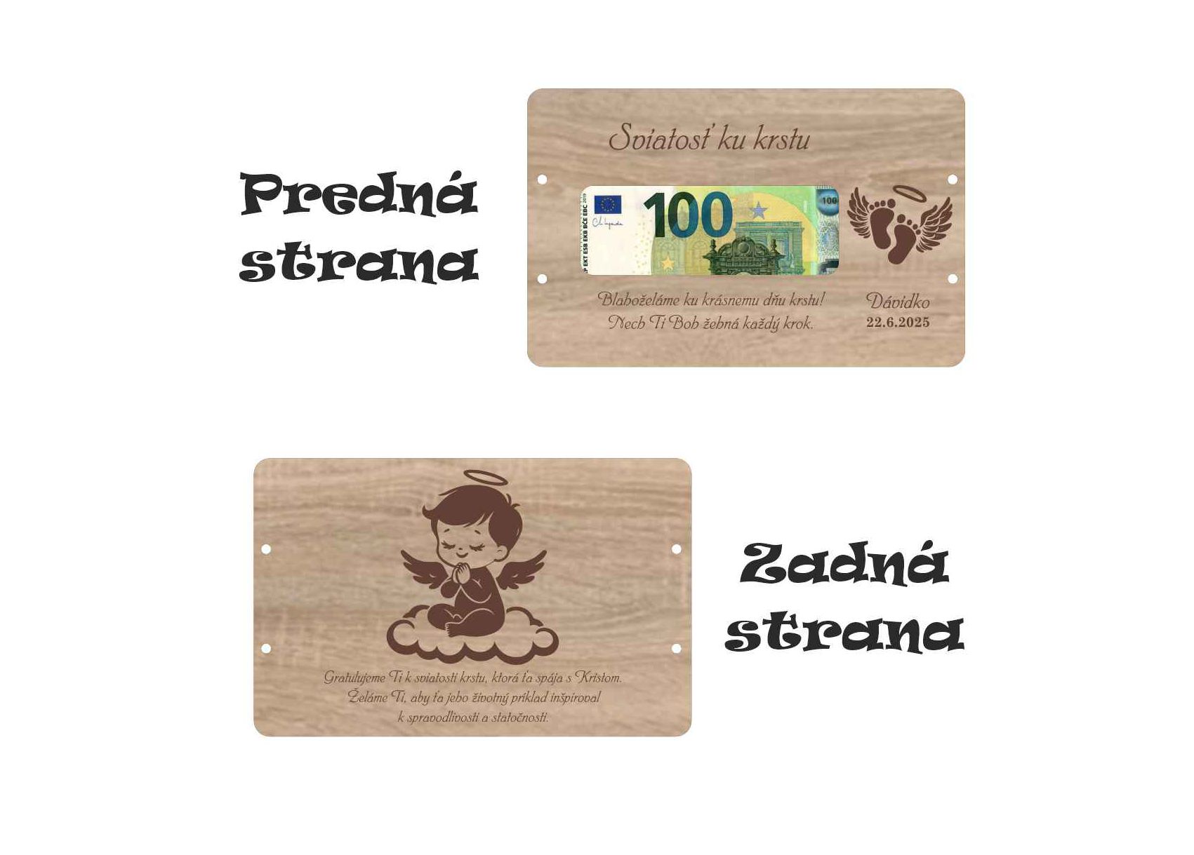 Drevená obálka na peniaze pre chlapca - Sviatosť ku krstu