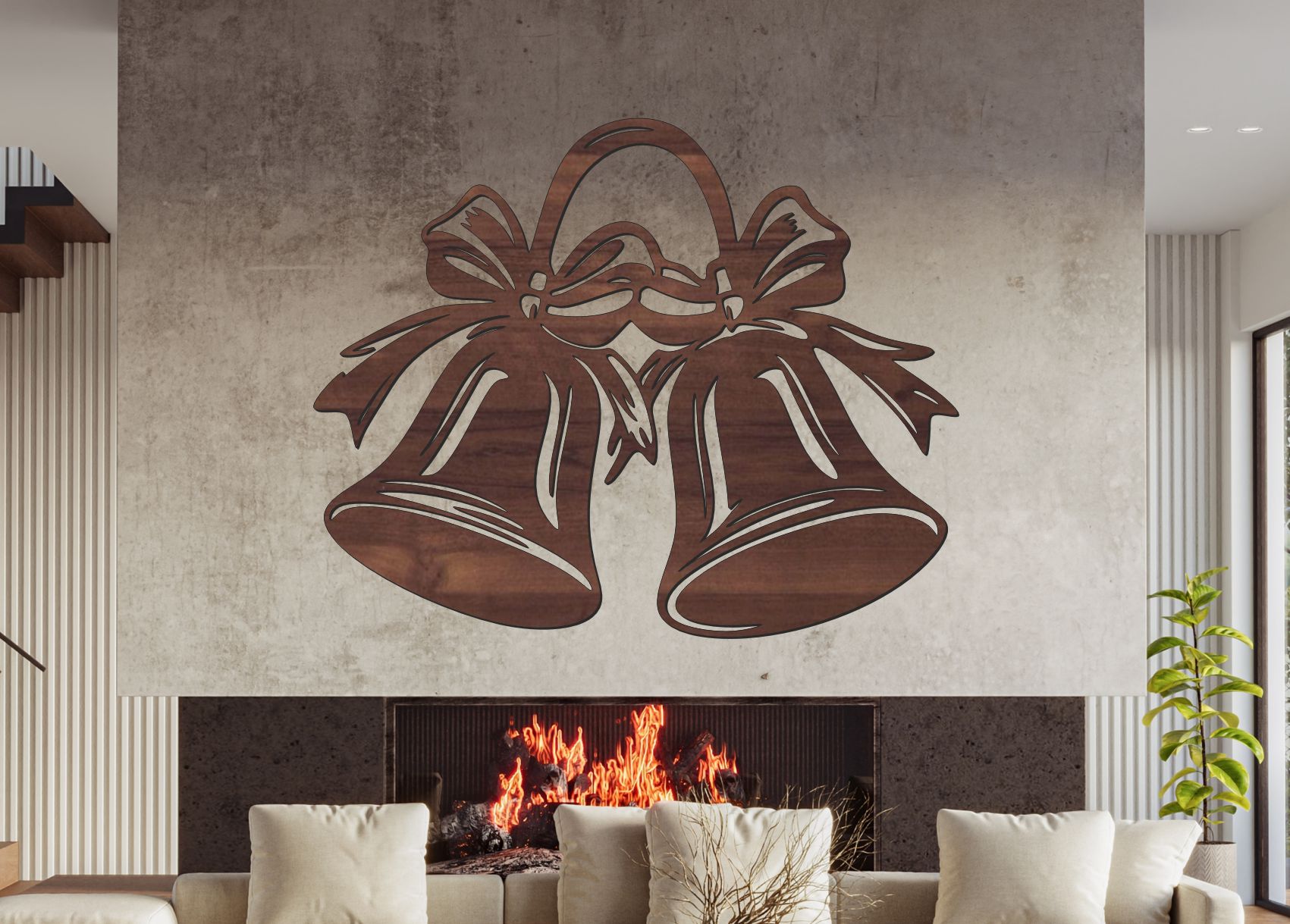 Vianočné zvončeky – Drevený obraz na stenu