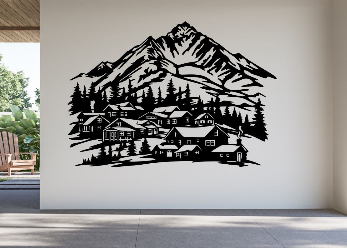 Drevený obraz na stenu – Horská dedina pod štítmi