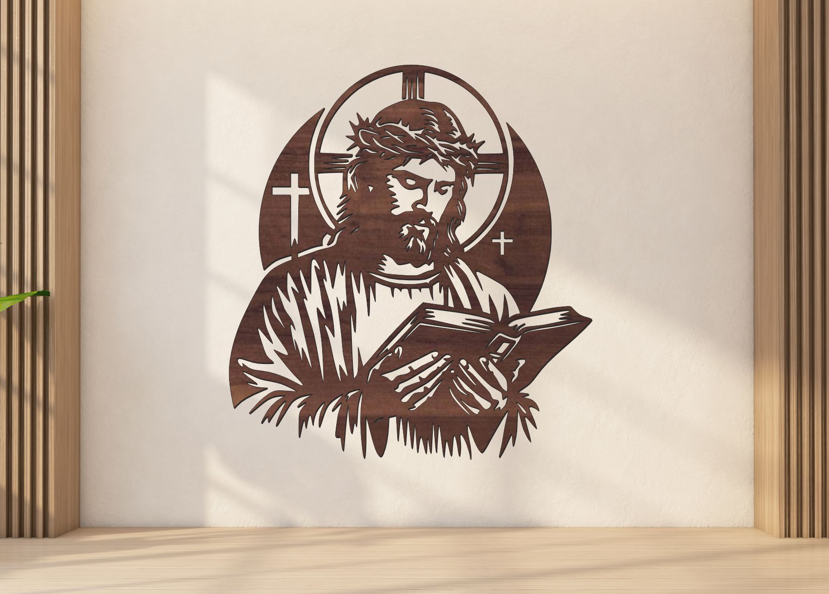 Drevený obraz na stenu – Ježiš Kristus s knihou