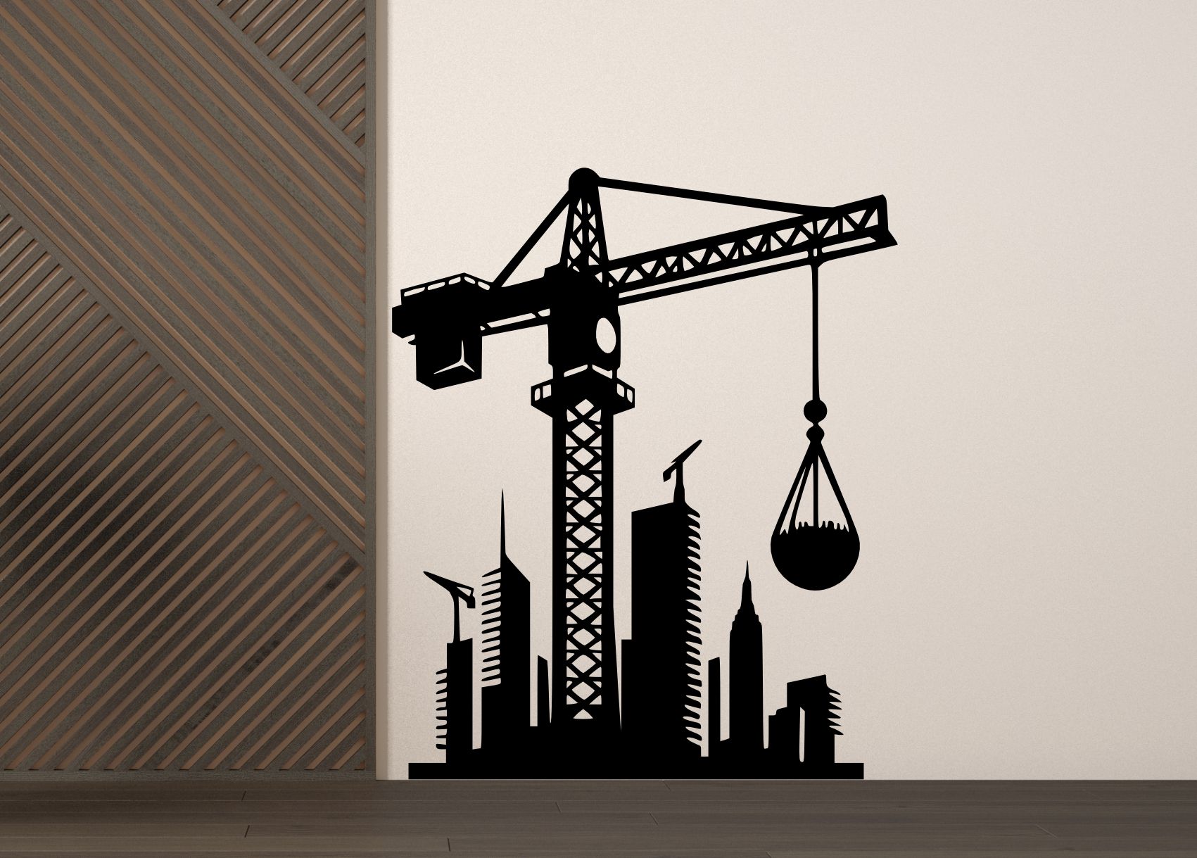 Drevený obraz na stenu – Žeriav na stavbe