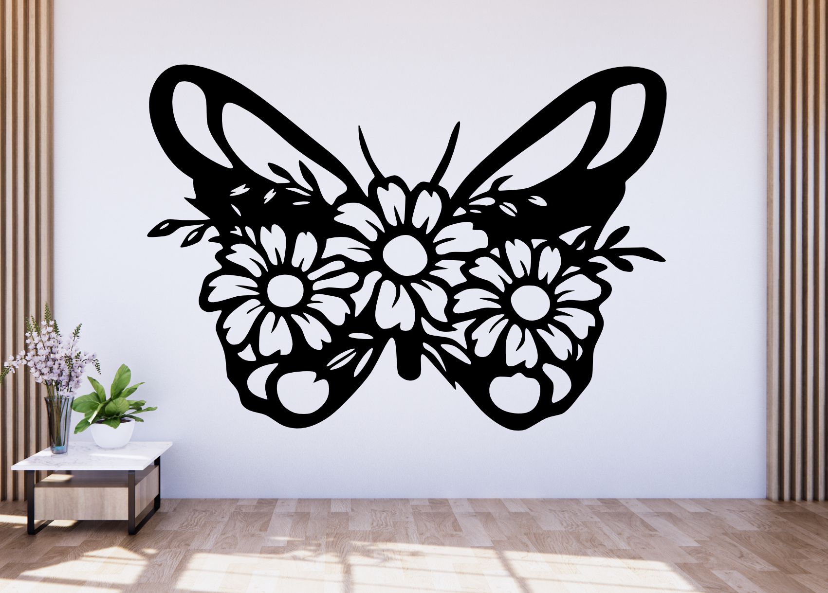 Drevený obraz – Motýľ s margarétami