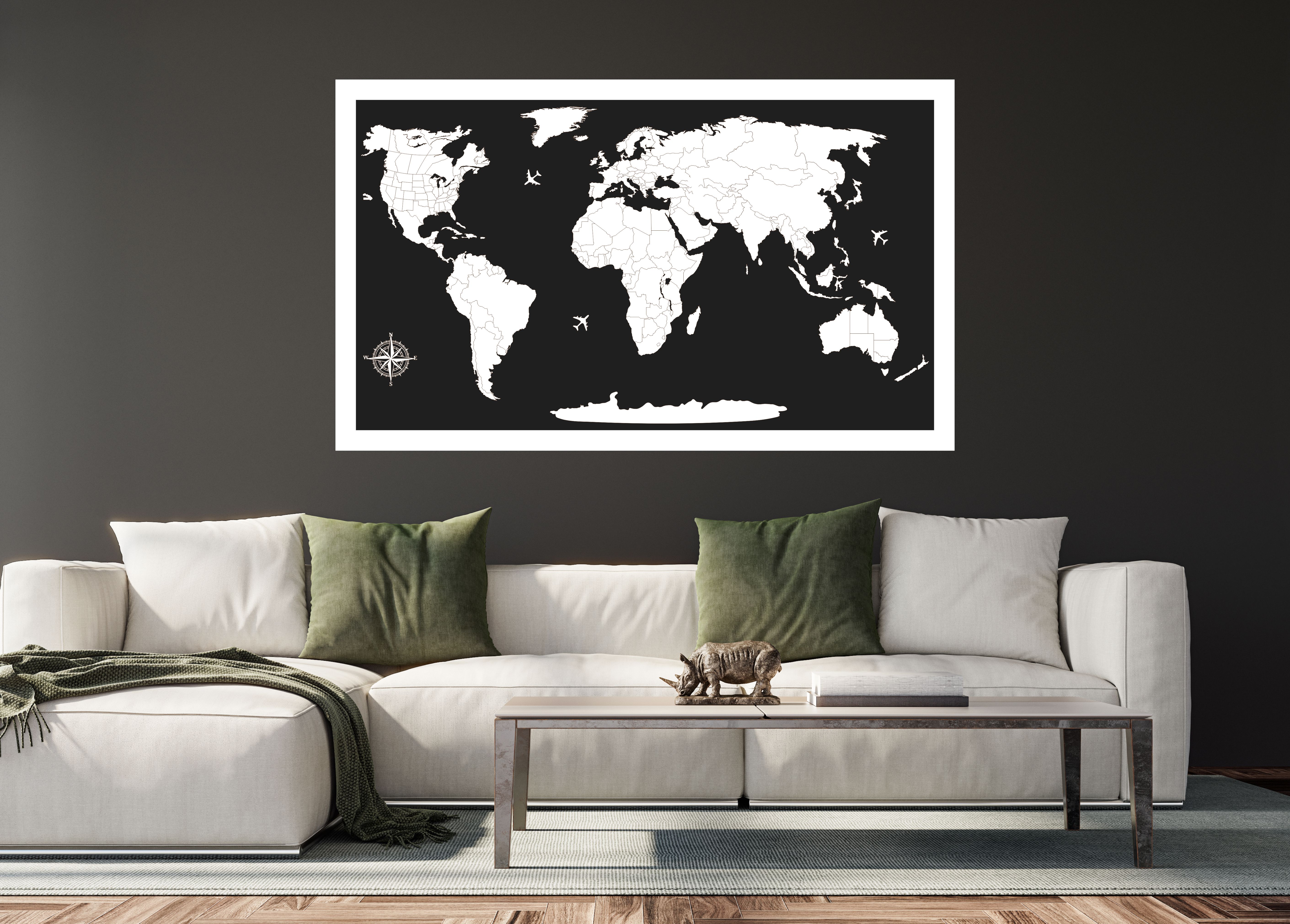 Drevená mapa sveta s rámom – 3D dizajn