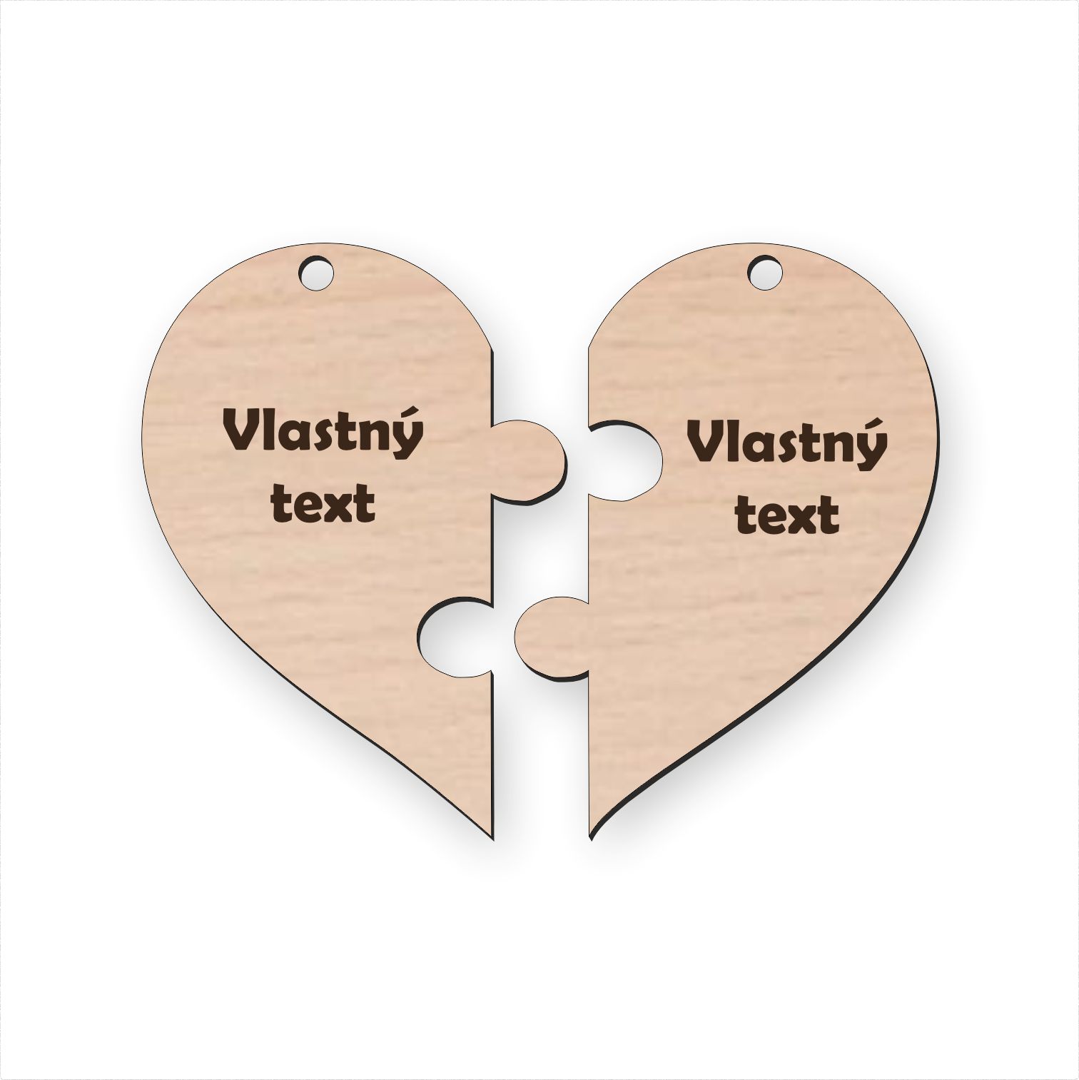 Personalizovateľný drevený prívesok pre pár – puzzle srdce s vlastným textom
