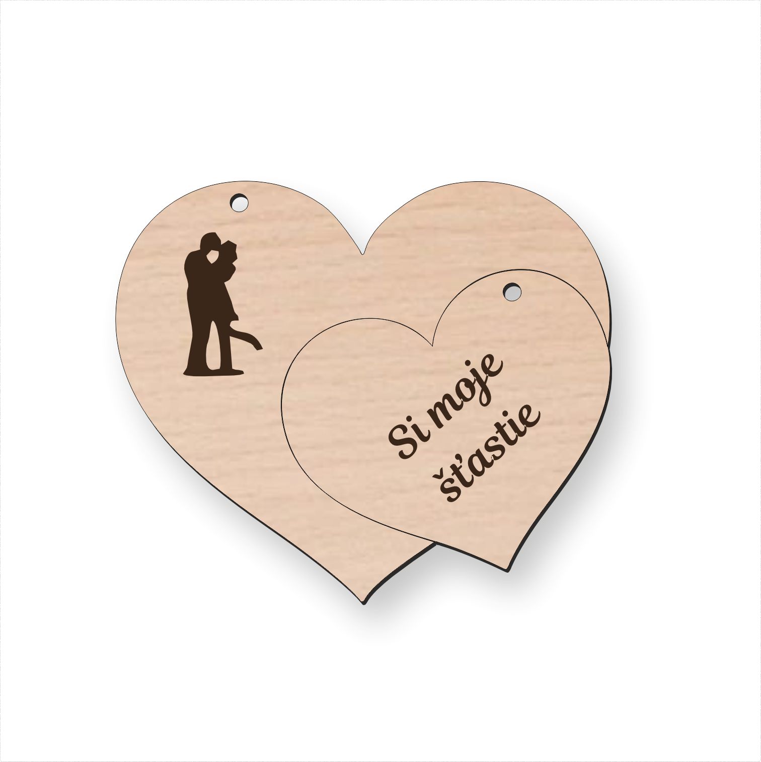 Personalizovateľný drevený prívesok – dvojité srdce Si moje šťastie