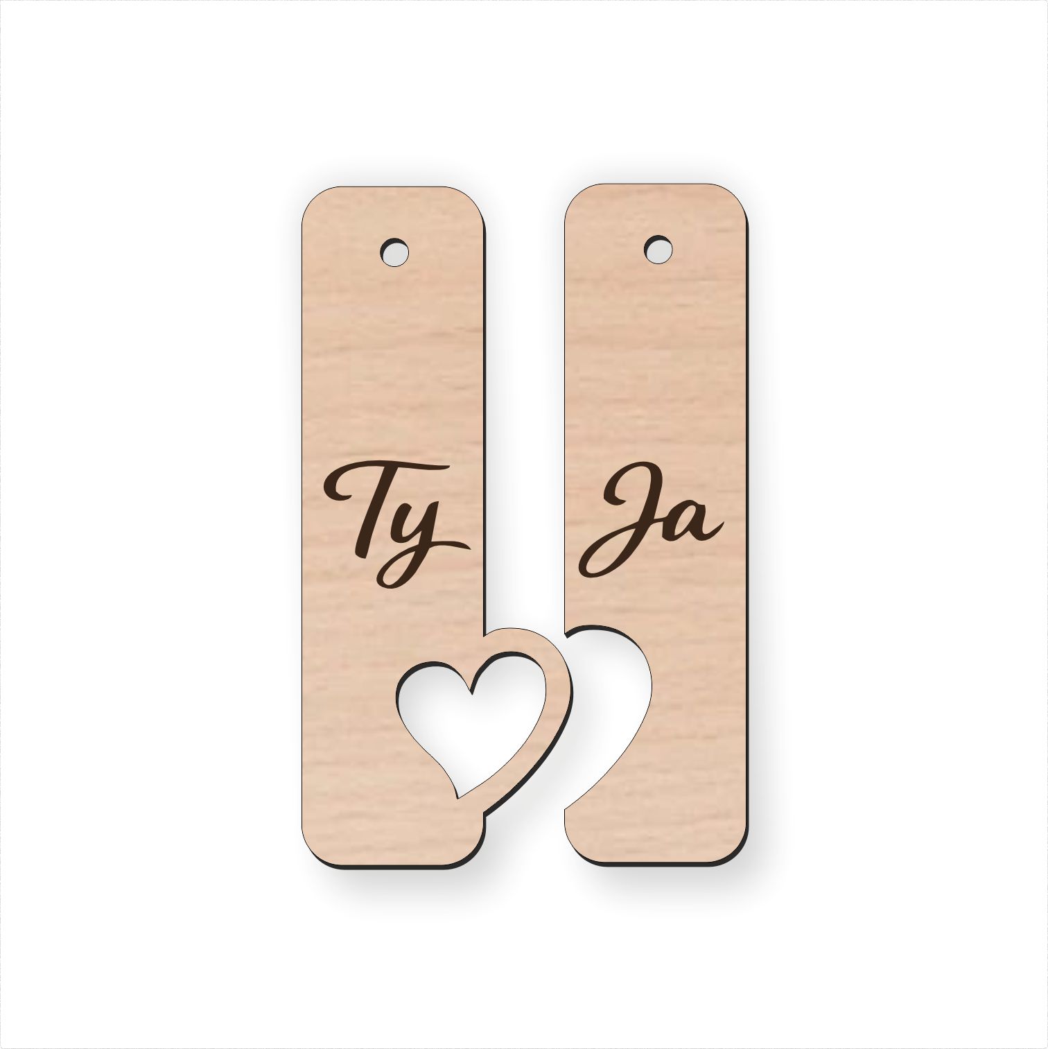 Personalizovateľný drevený prívesok pre pár – Ty a Ja so srdiečkom
