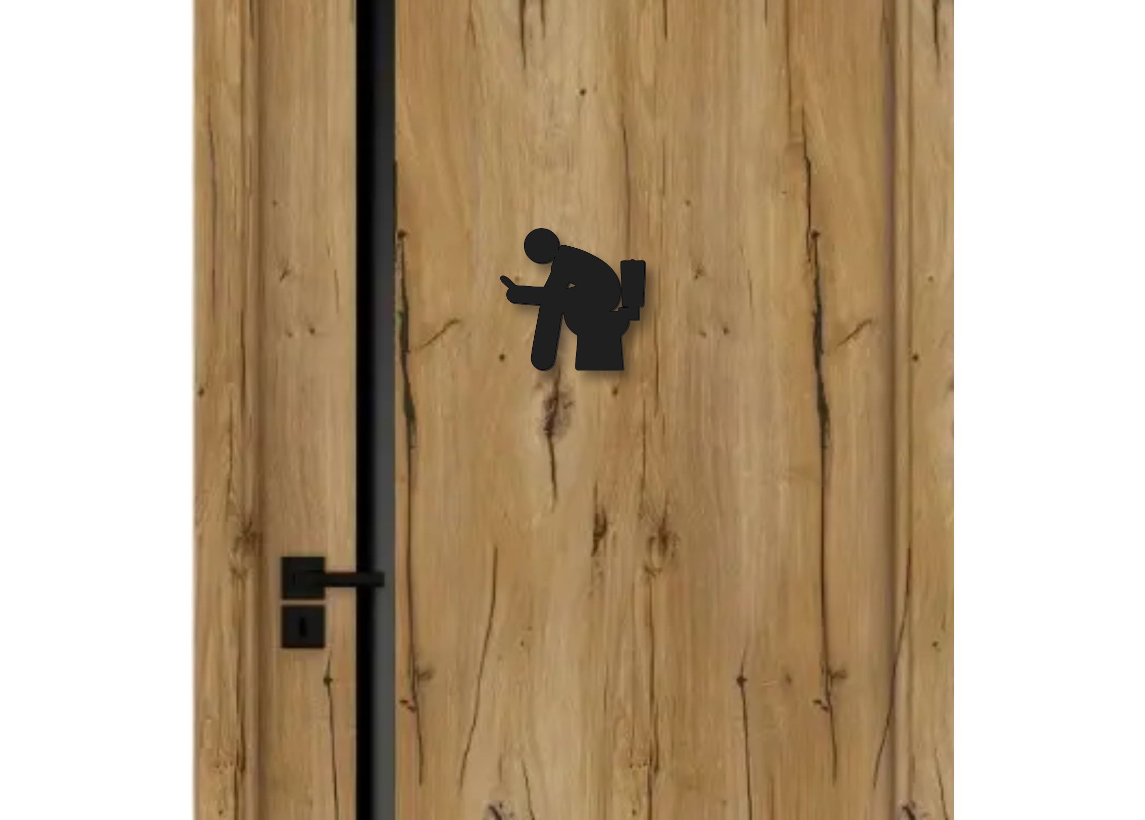 Drevená tabuľka na WC - muž s mobilom