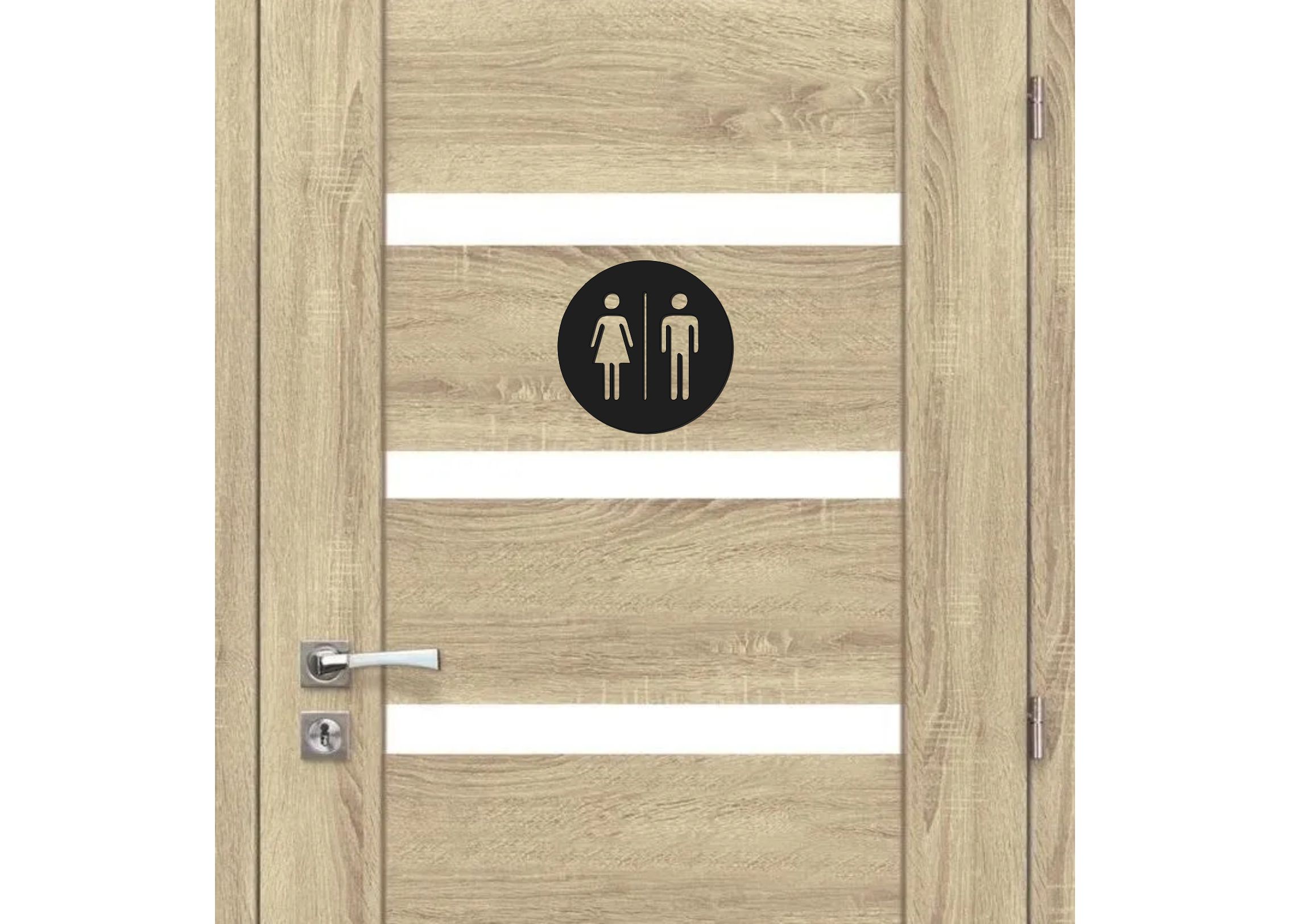 Drevená tabuľka na WC - okrúhle označenie žena a muž