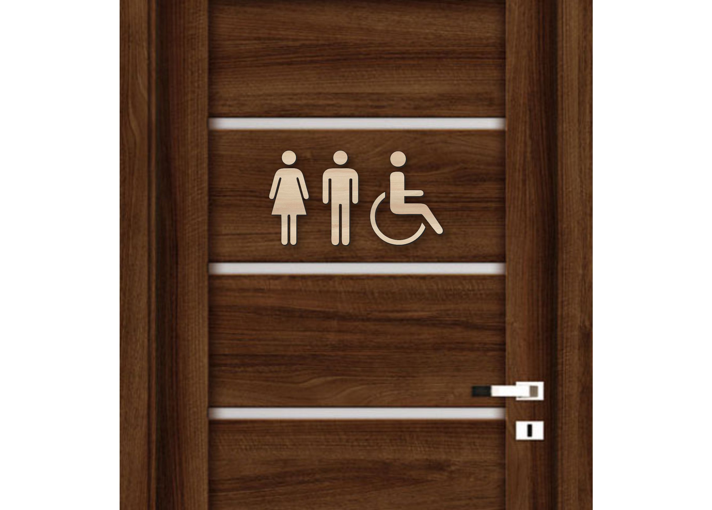 Drevená tabuľka na WC - žena muž a invalid
