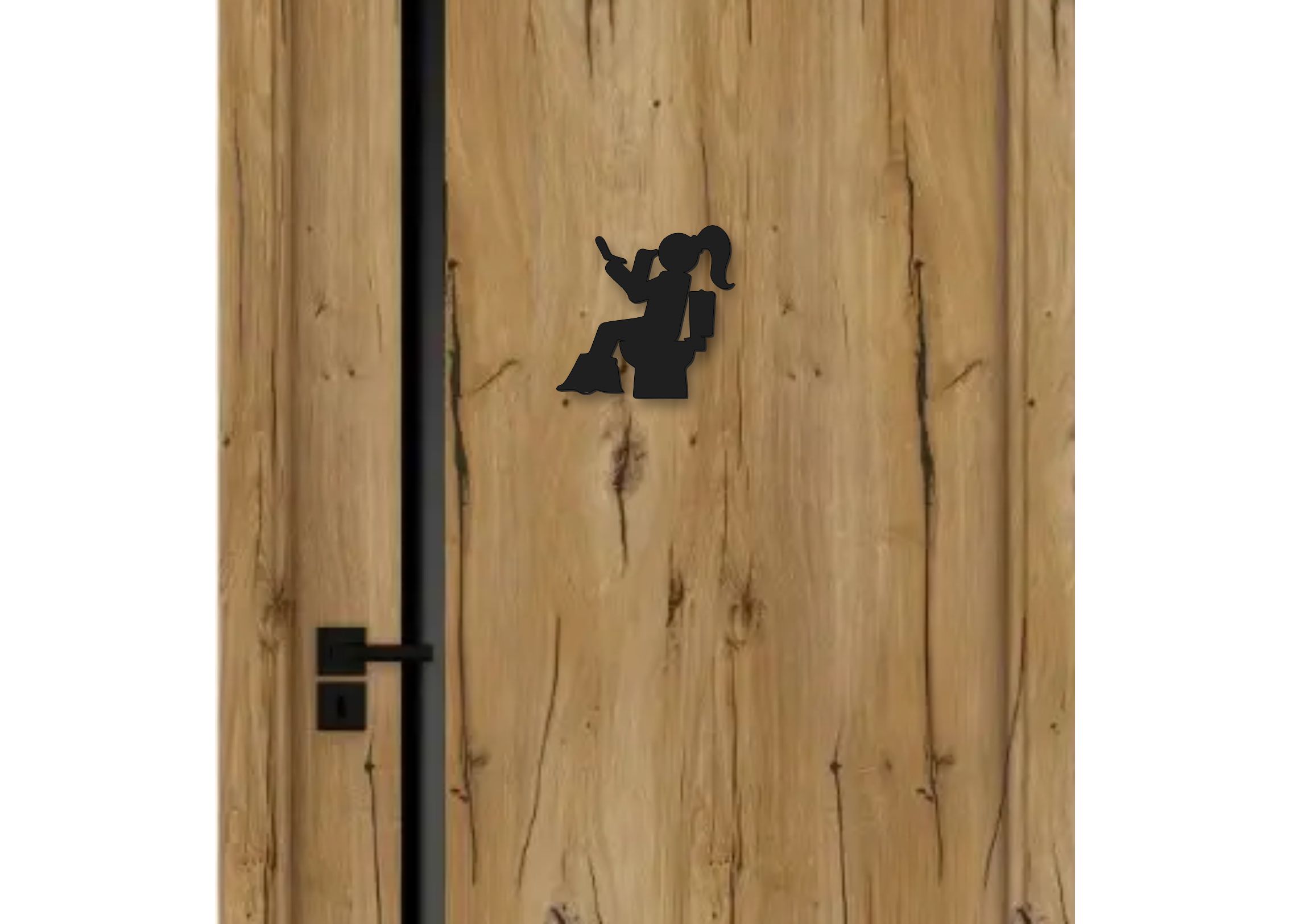 Drevená tabuľka na WC - žena na toalete