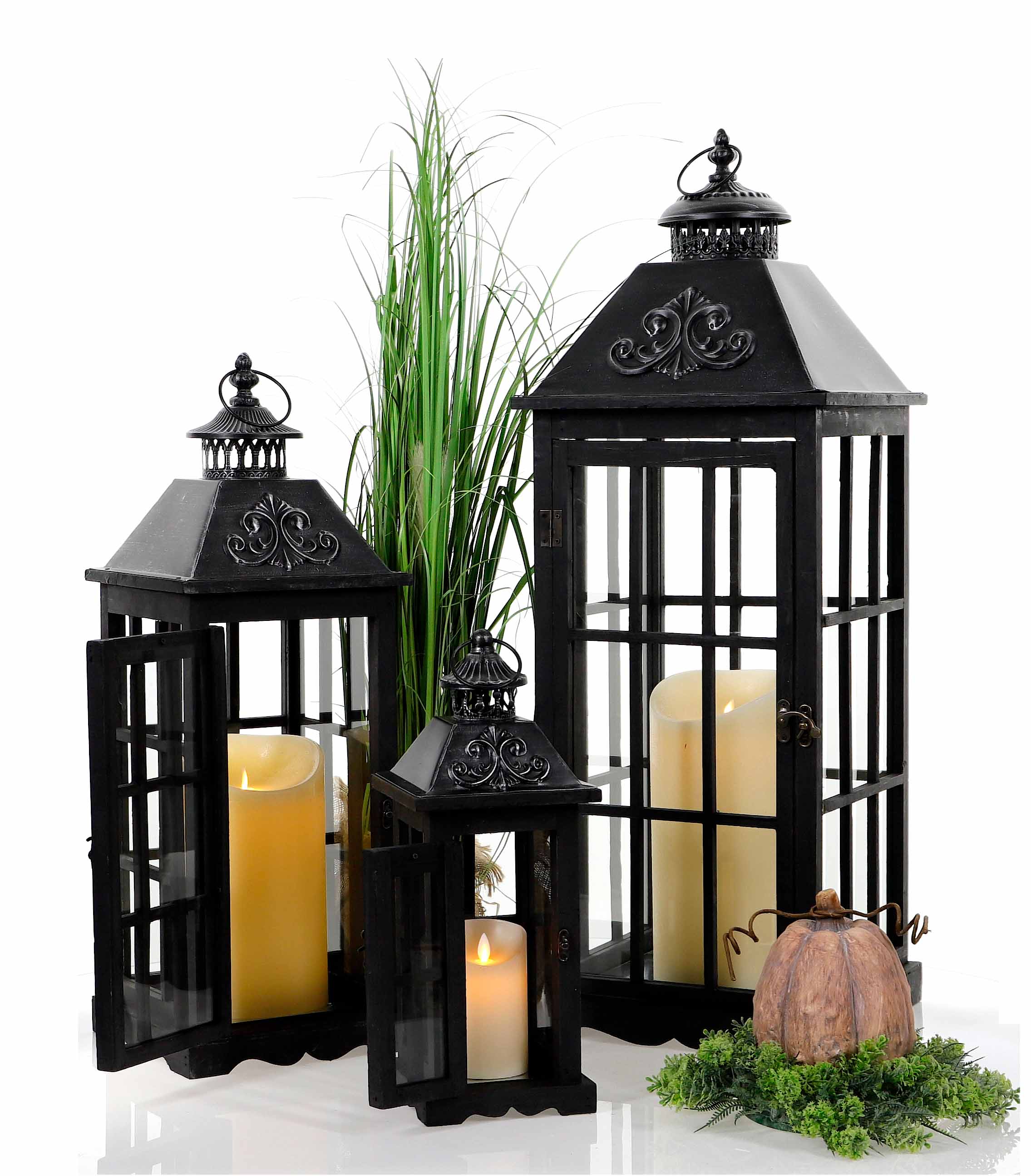 Drevený lampáš MSL3035BLACK  - 87 cm