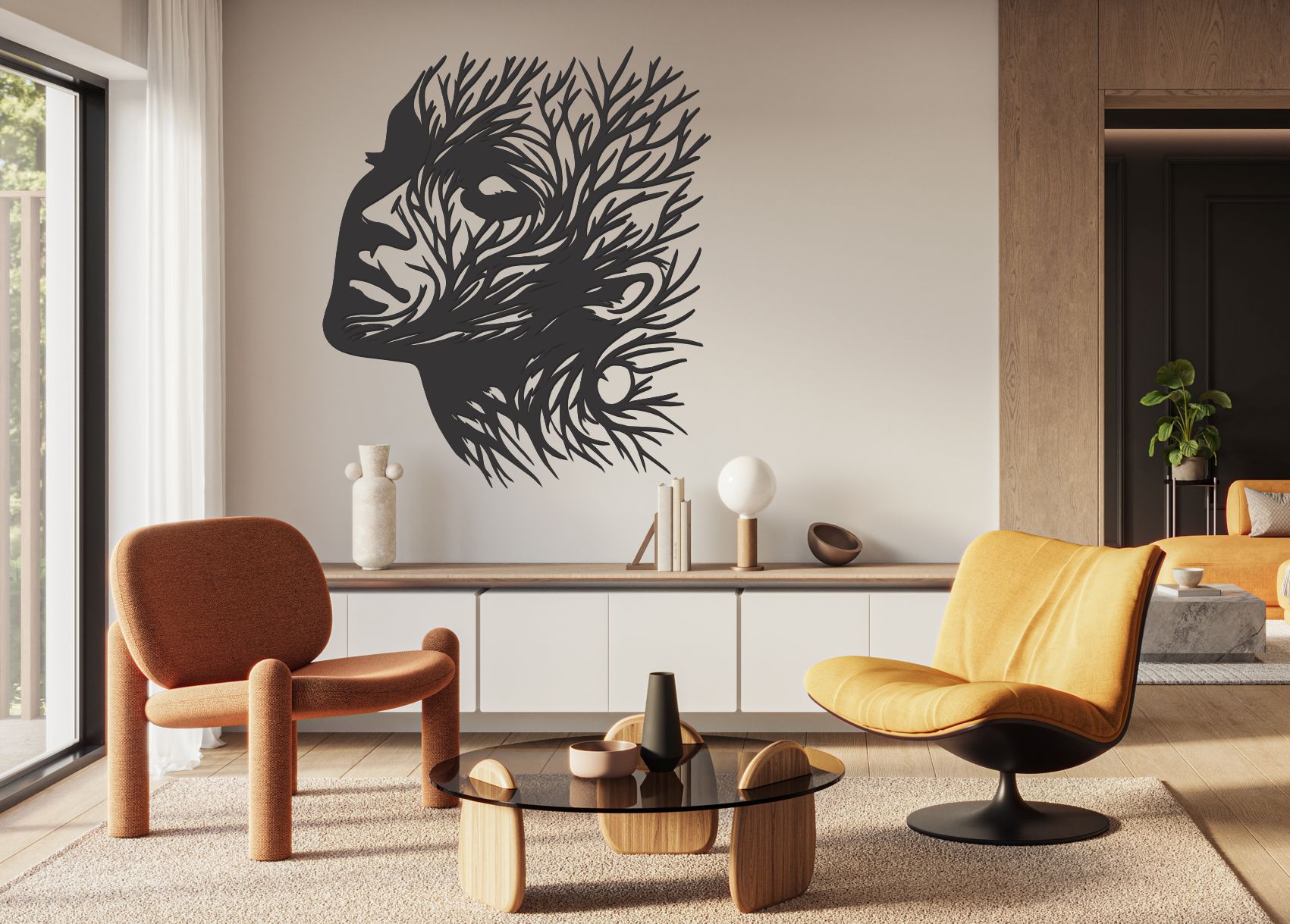 Drevený obraz na stenu – Silueta ženy v líniách