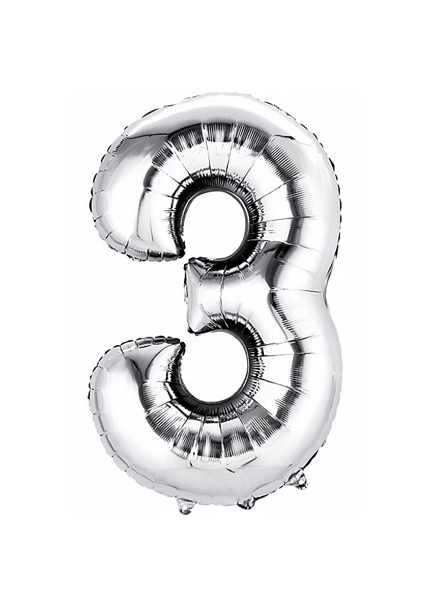 Balón fóliový strieborný číslo 3 - 106 cm