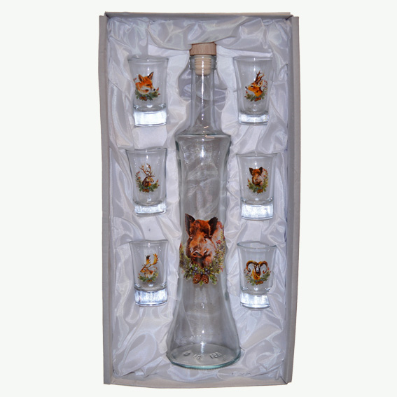 Fľaša na alkohol so štamperlíkmi - Diviak