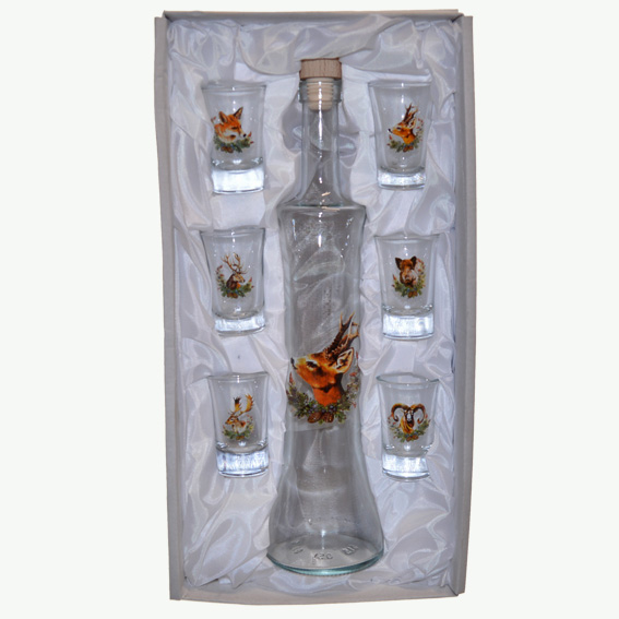 Fľaša na alkohol so štamperlíkmi - Srnec