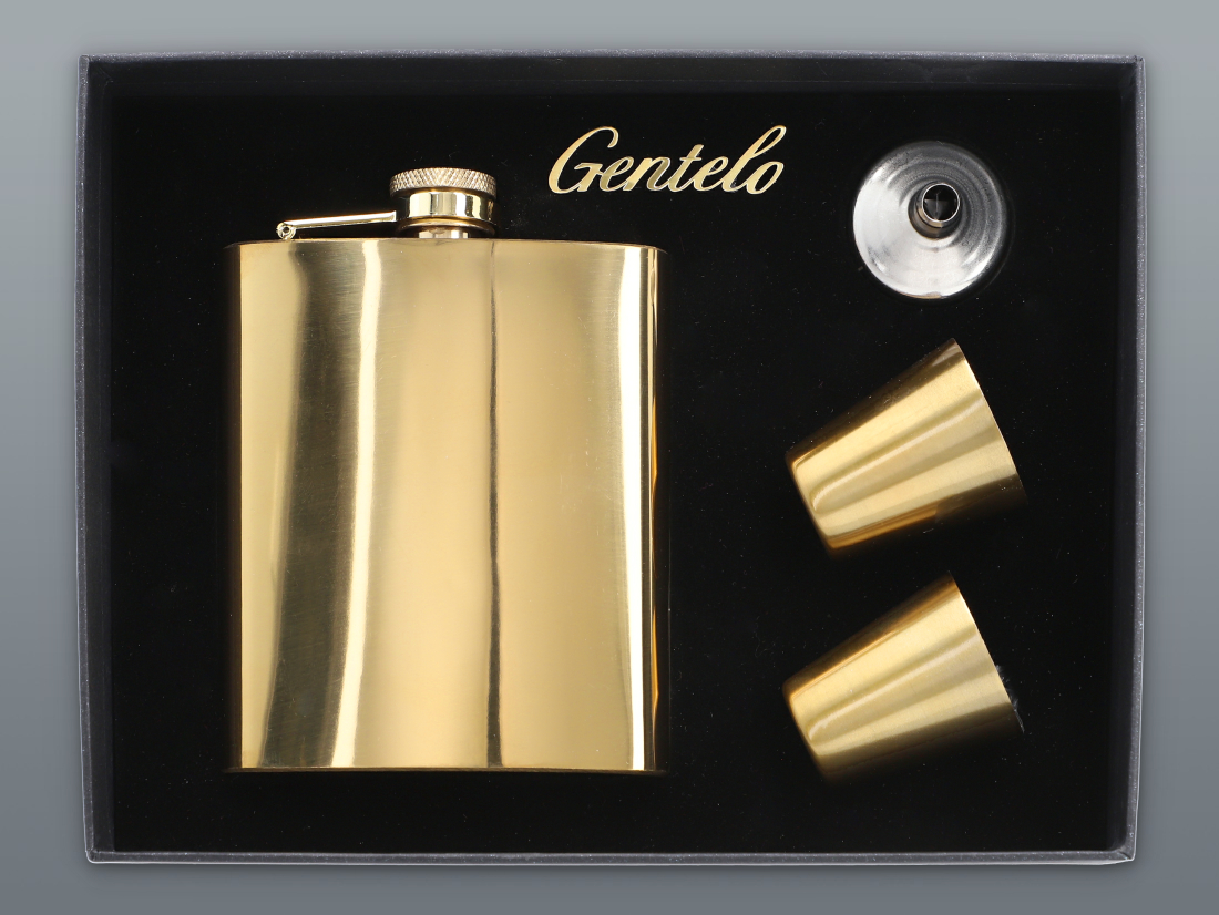 Súprava GOLD ploskačka 210 ml s otvárakom a štamperlíkmi