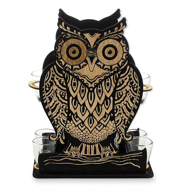 Darčeková súprava sova s fľašou a štamperlíkmi
