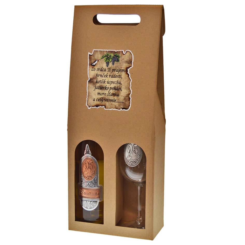 Darčekový set biele víno + pohár s pečaťou k 25. narodeninám