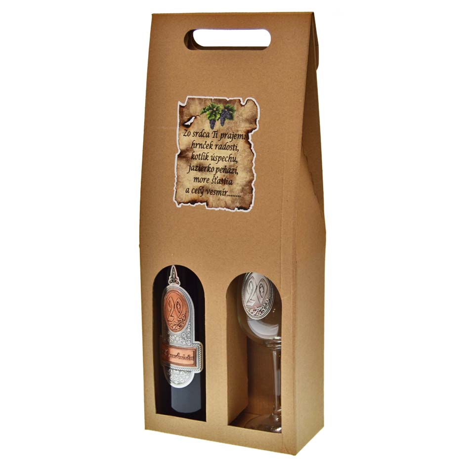 Darčekový set červené víno + pohár s pečaťou k 20. narodeninám