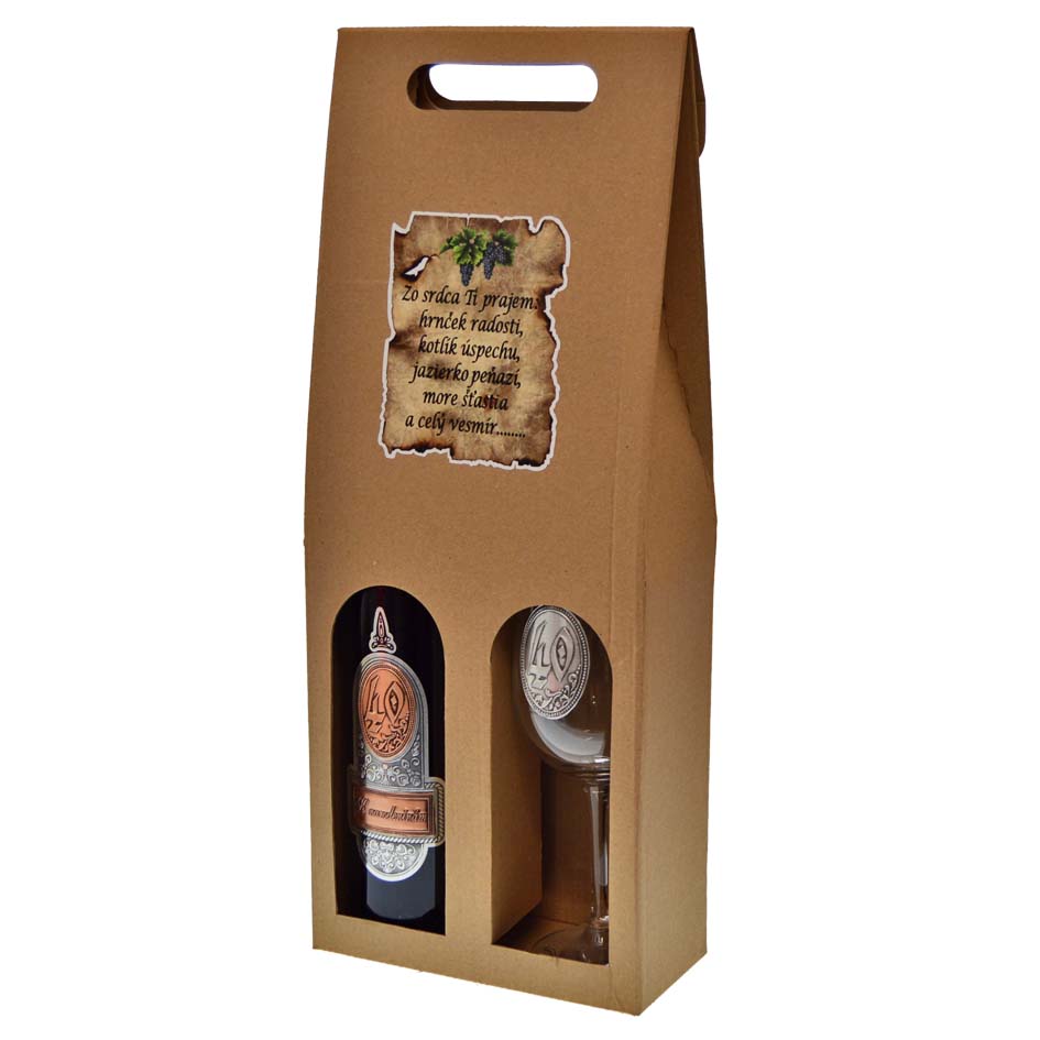 Darčekový set červené víno + pohár s pečaťou k 40. narodeninám