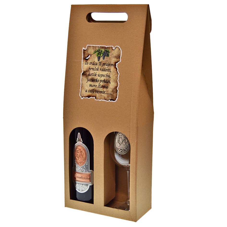 Darčekový set červené víno + pohár s pečaťou k 55. narodeninám