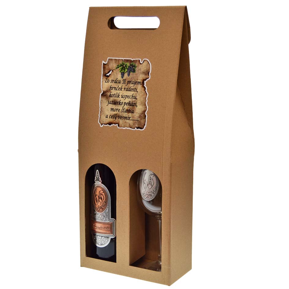 Darčekový set červené víno + pohár s pečaťou k 65. narodeninám