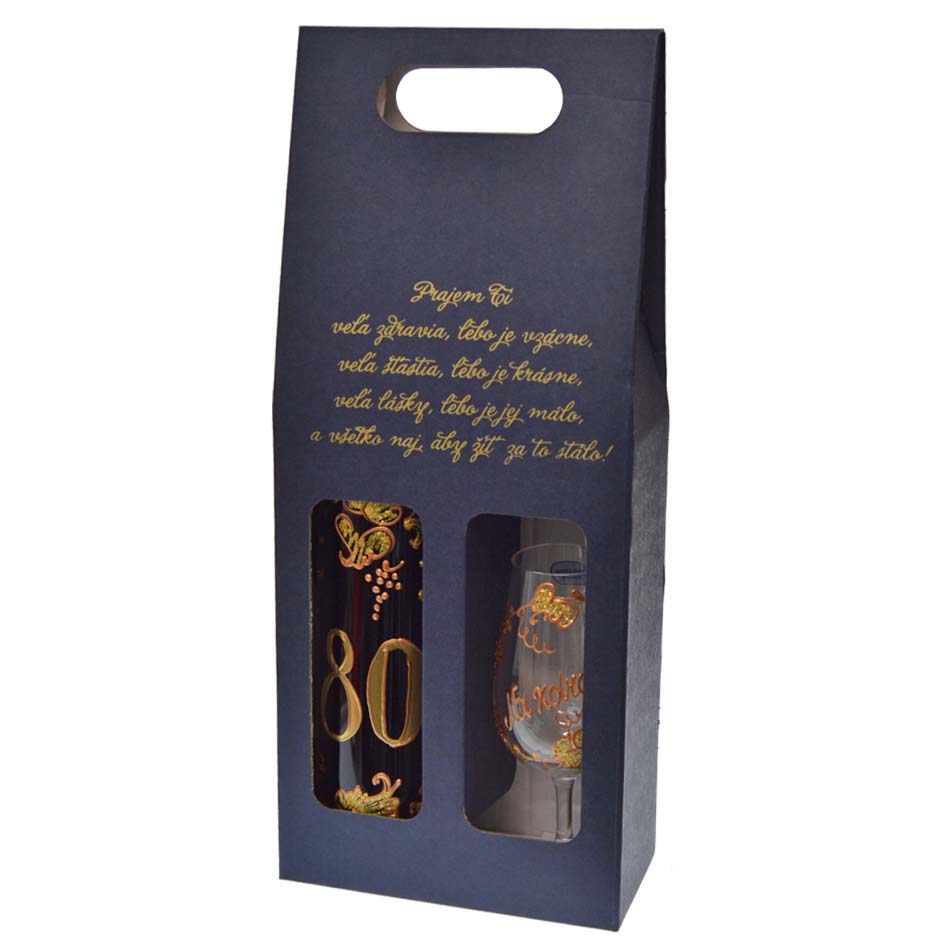 Darčekový set víno + pohár k 80. narodeninám