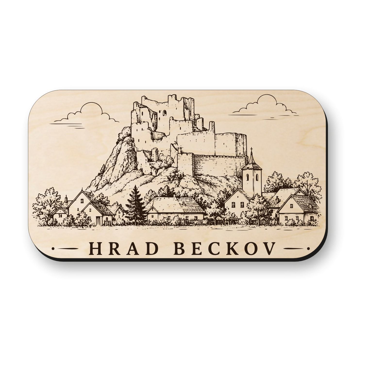 Drevená magnetka Hrad Beckov - slovenský historický suvenír