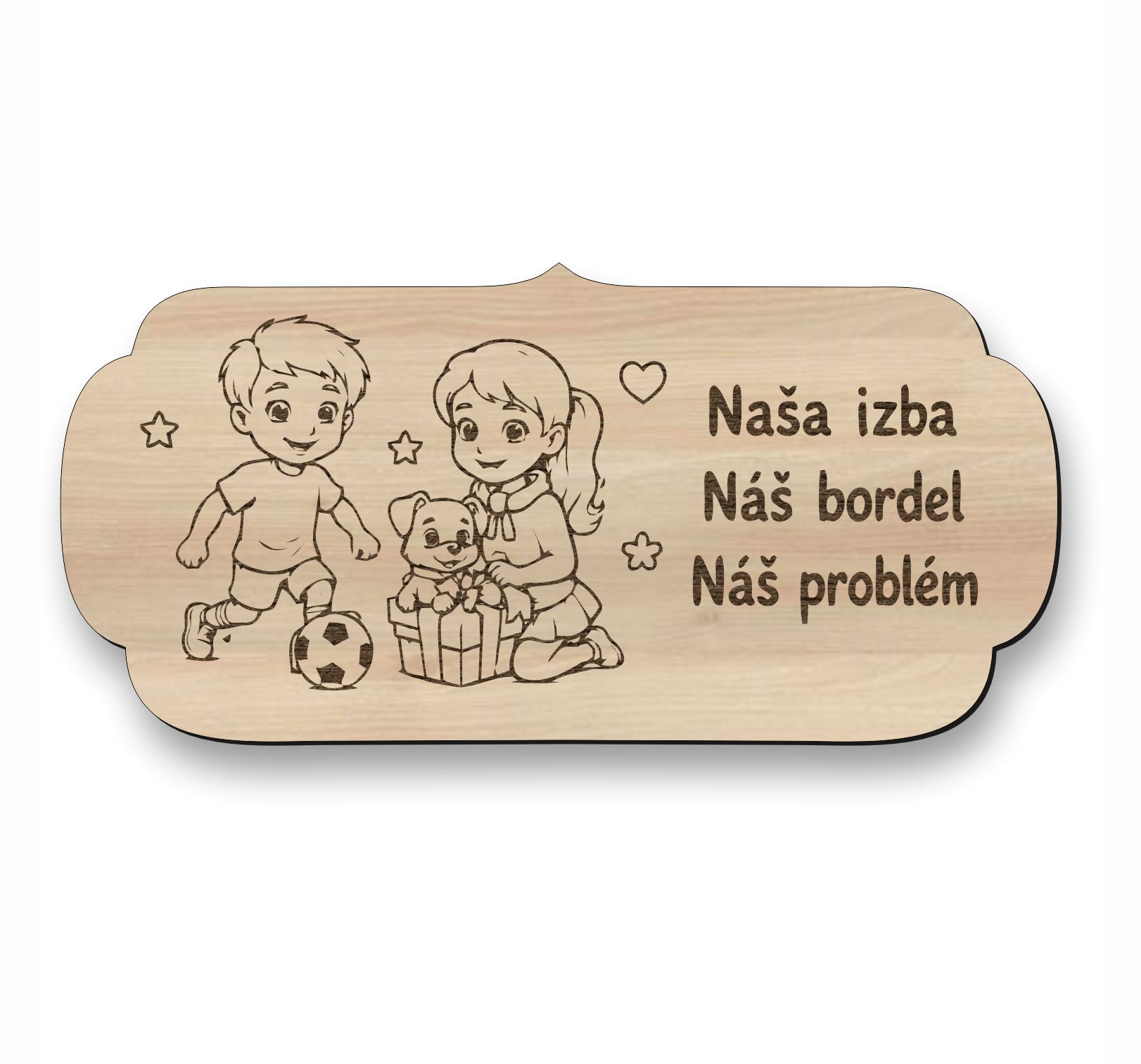 Drevená tabuľka na dvere - Naša izba náš bordel náš problém - brat a sestra