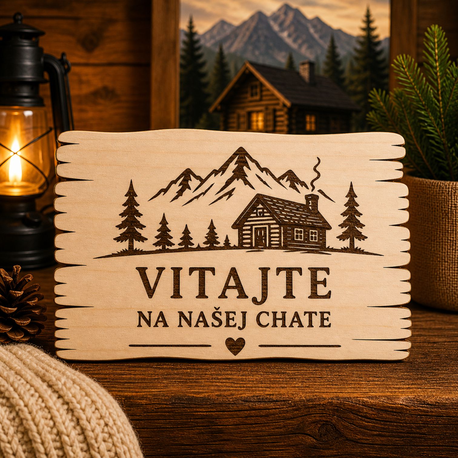 Drevená tabuľka - Vitajte na našej chate