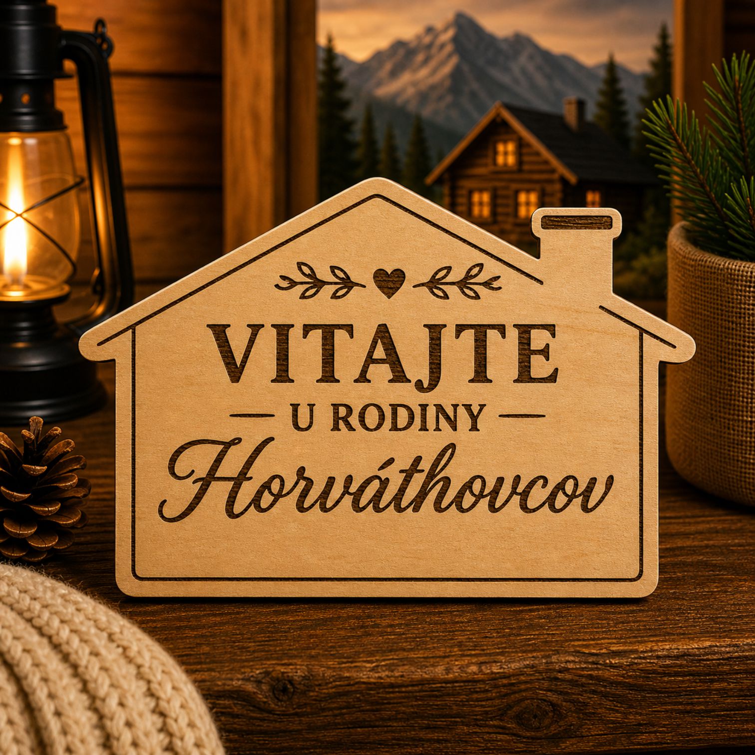 Personalizovaná drevená tabuľka Vitajte u rodiny - dekorácia s menom