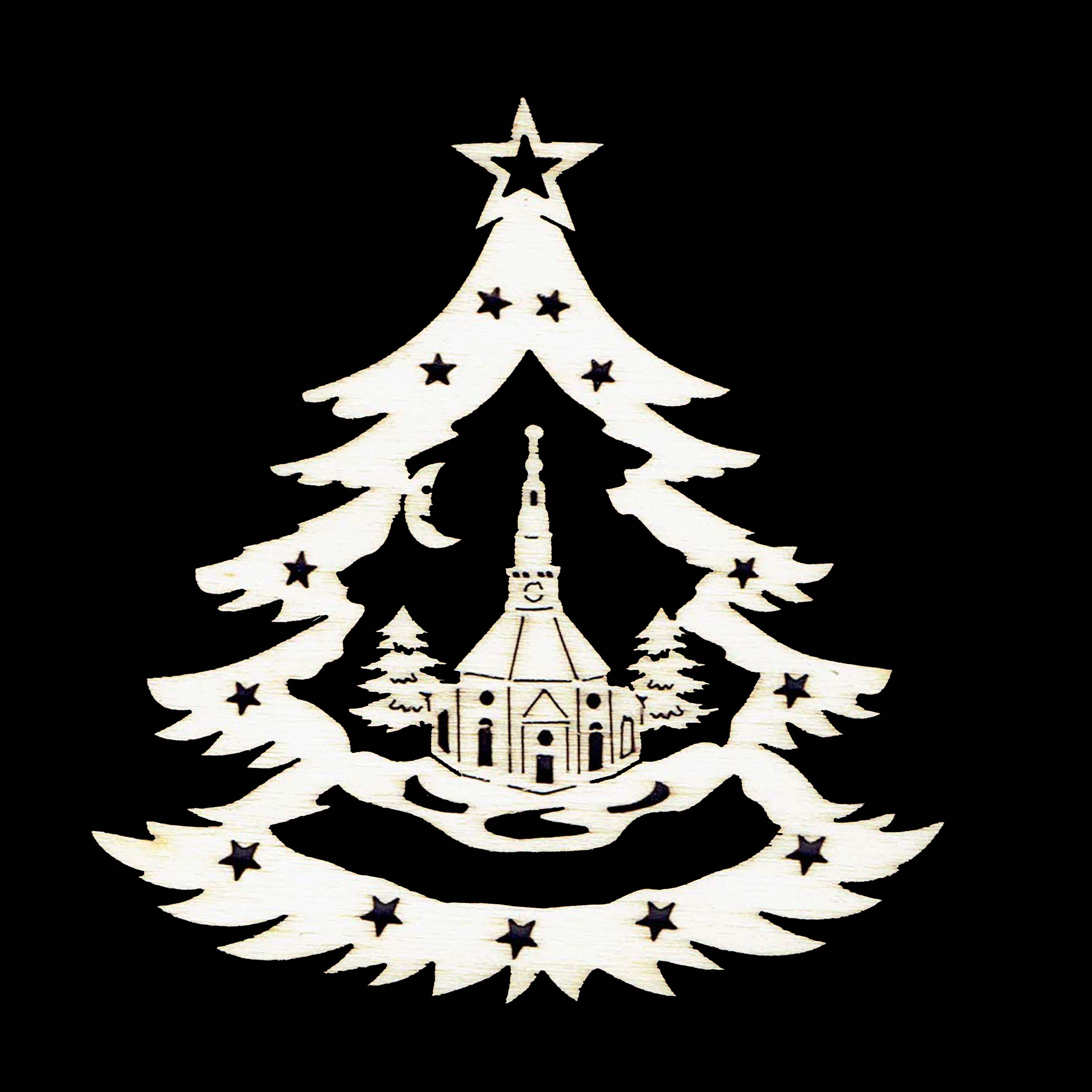 Vianočná ozdoba - Stromček s kostolom 9 cm
