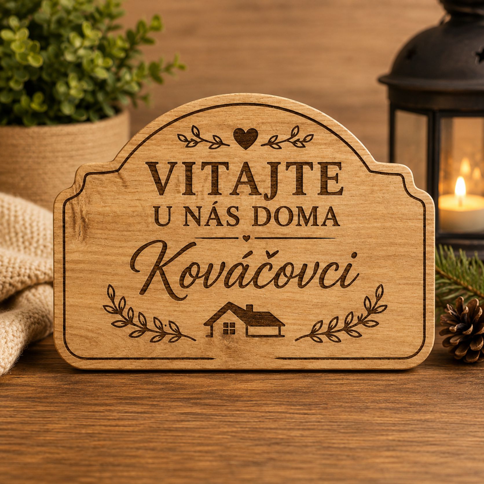 Drevená personalizovaná tabuľka - Vitajte u nás doma