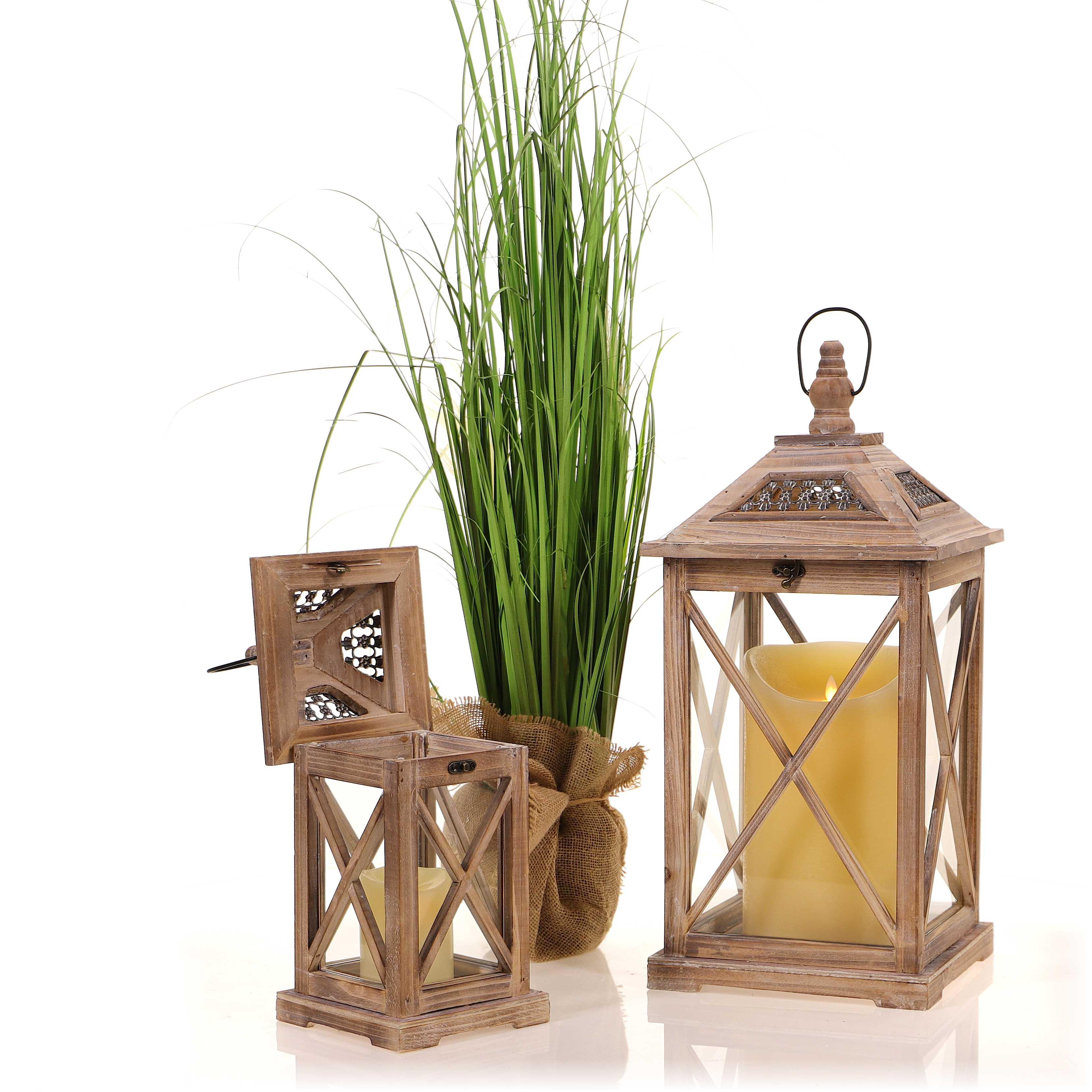 Drevený lampáš MSL2133 NATURAL - 35 cm bledo hnedý