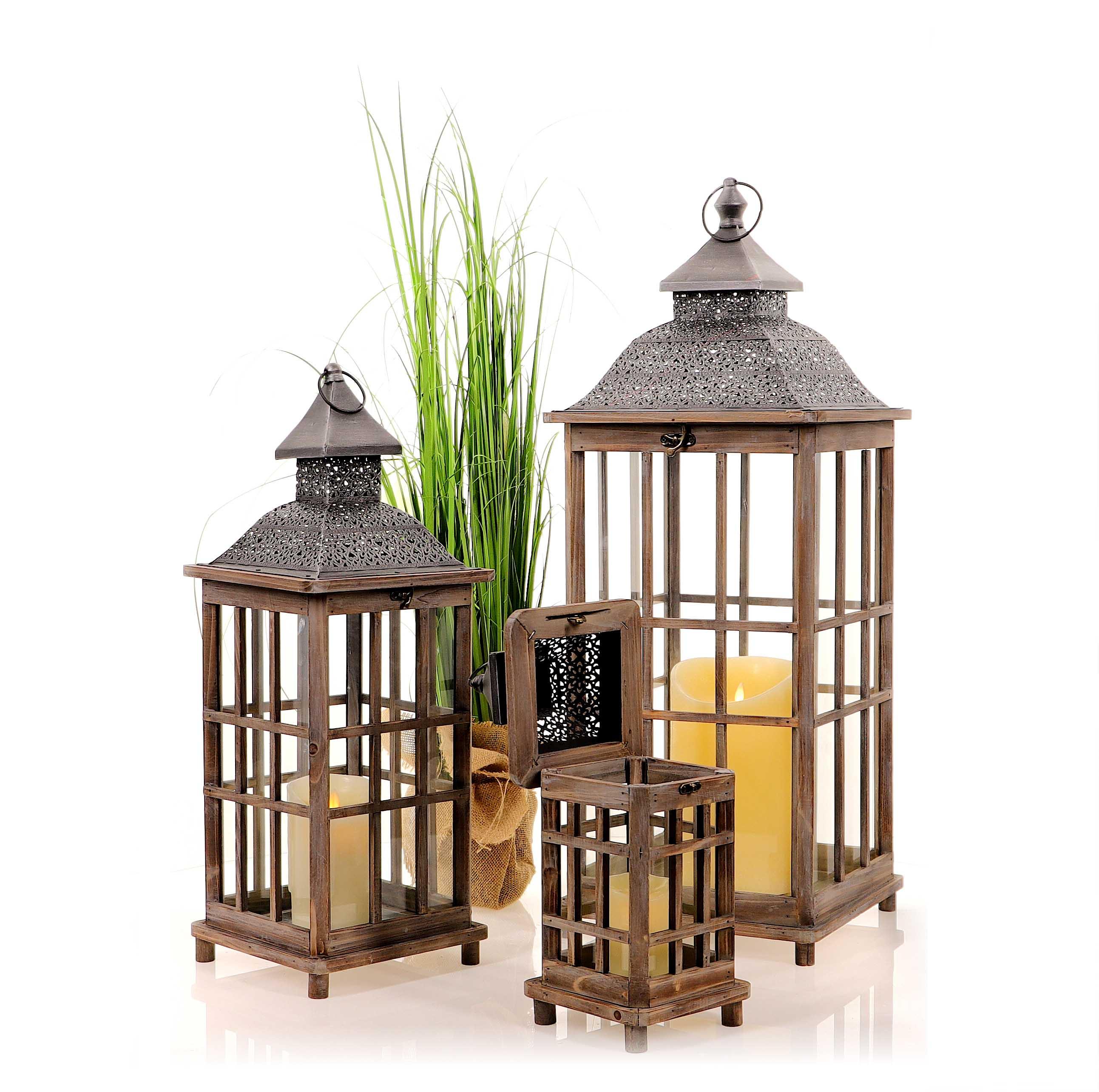 Drevený lampáš MSL3553 - 40 cm hnedý