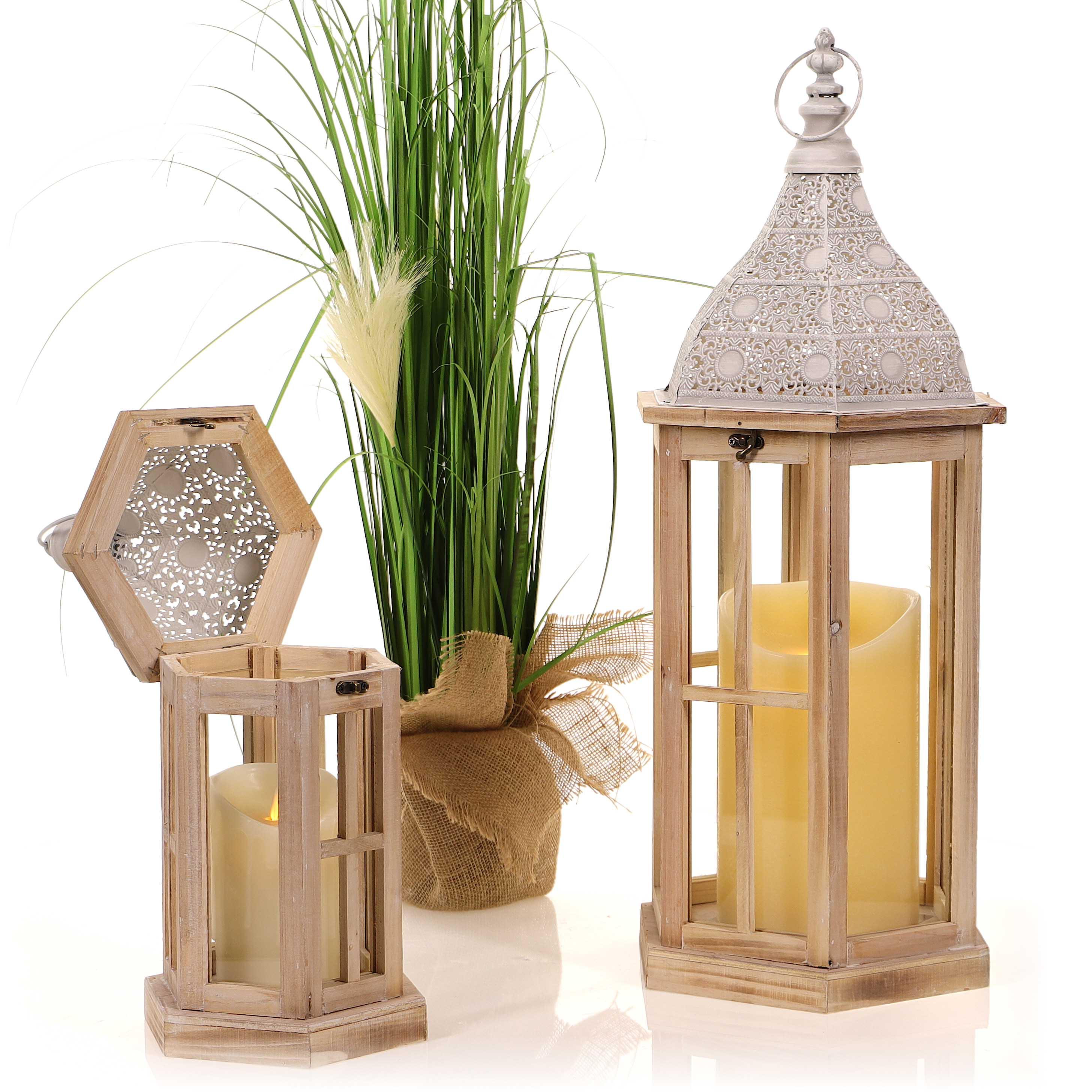 Drevený lampáš MSL2055 67,5 cm svetlo hnedý