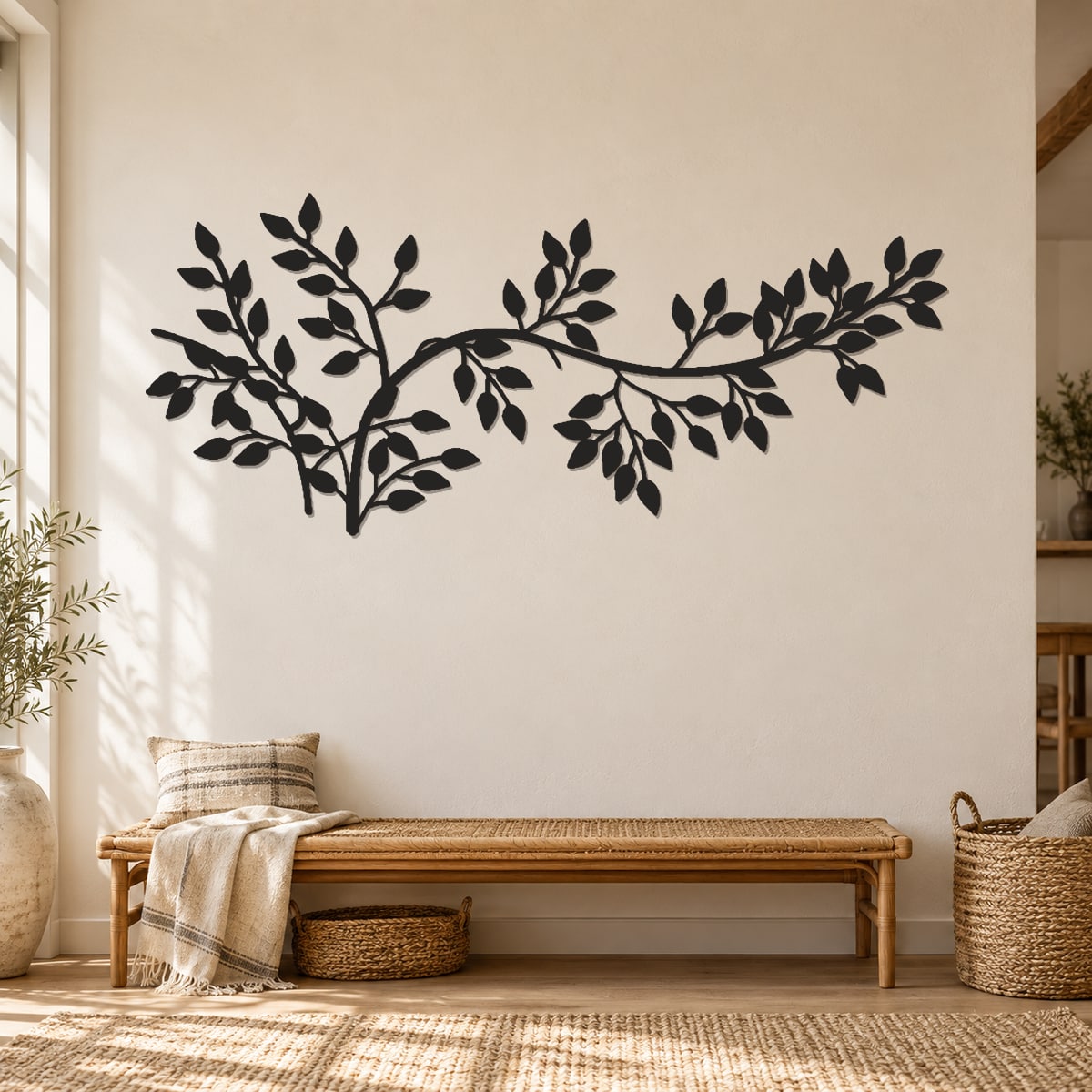 Drevený obraz na stenu – Boho vetva s listami