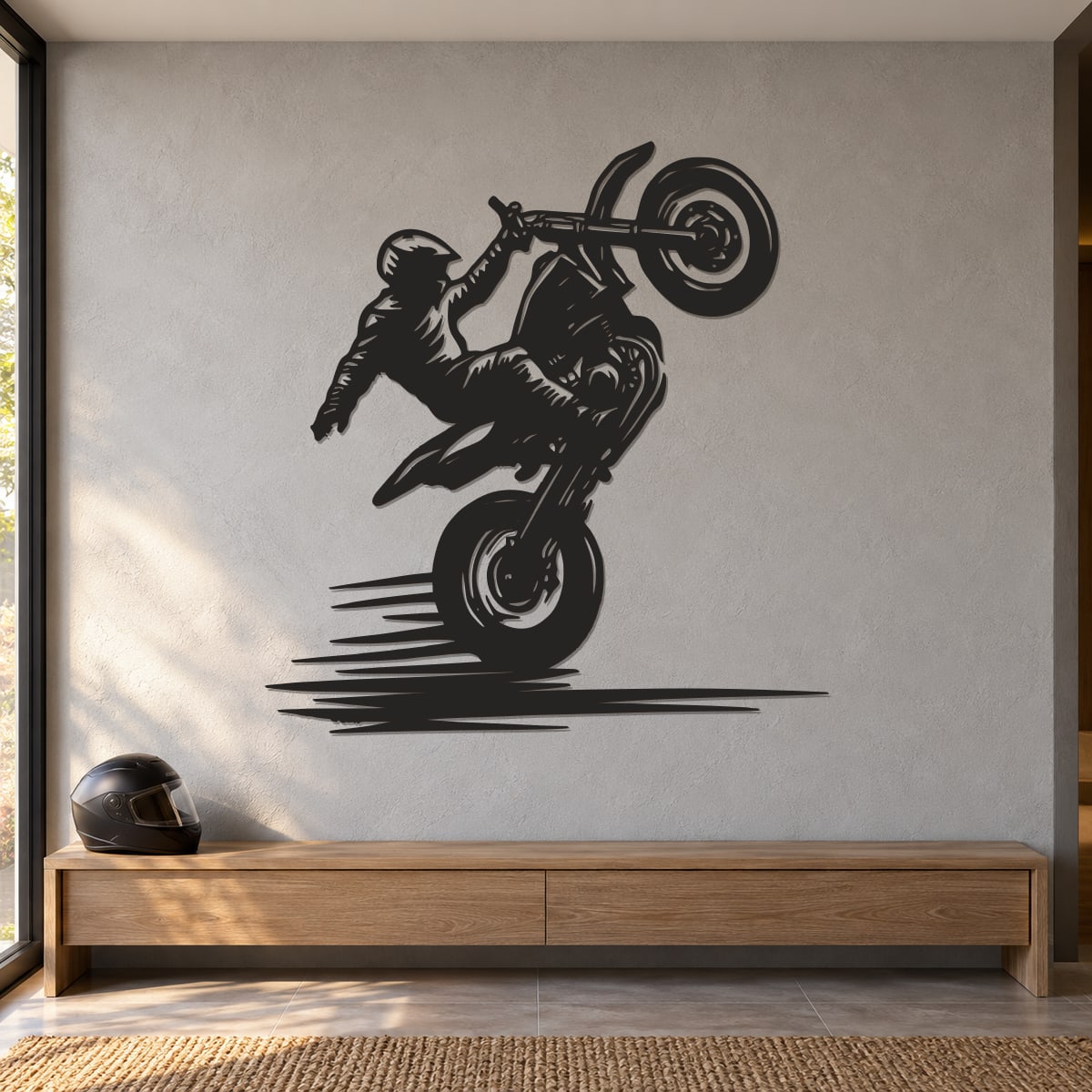 Drevený obraz na stenu – Motorka na zadnom kolese