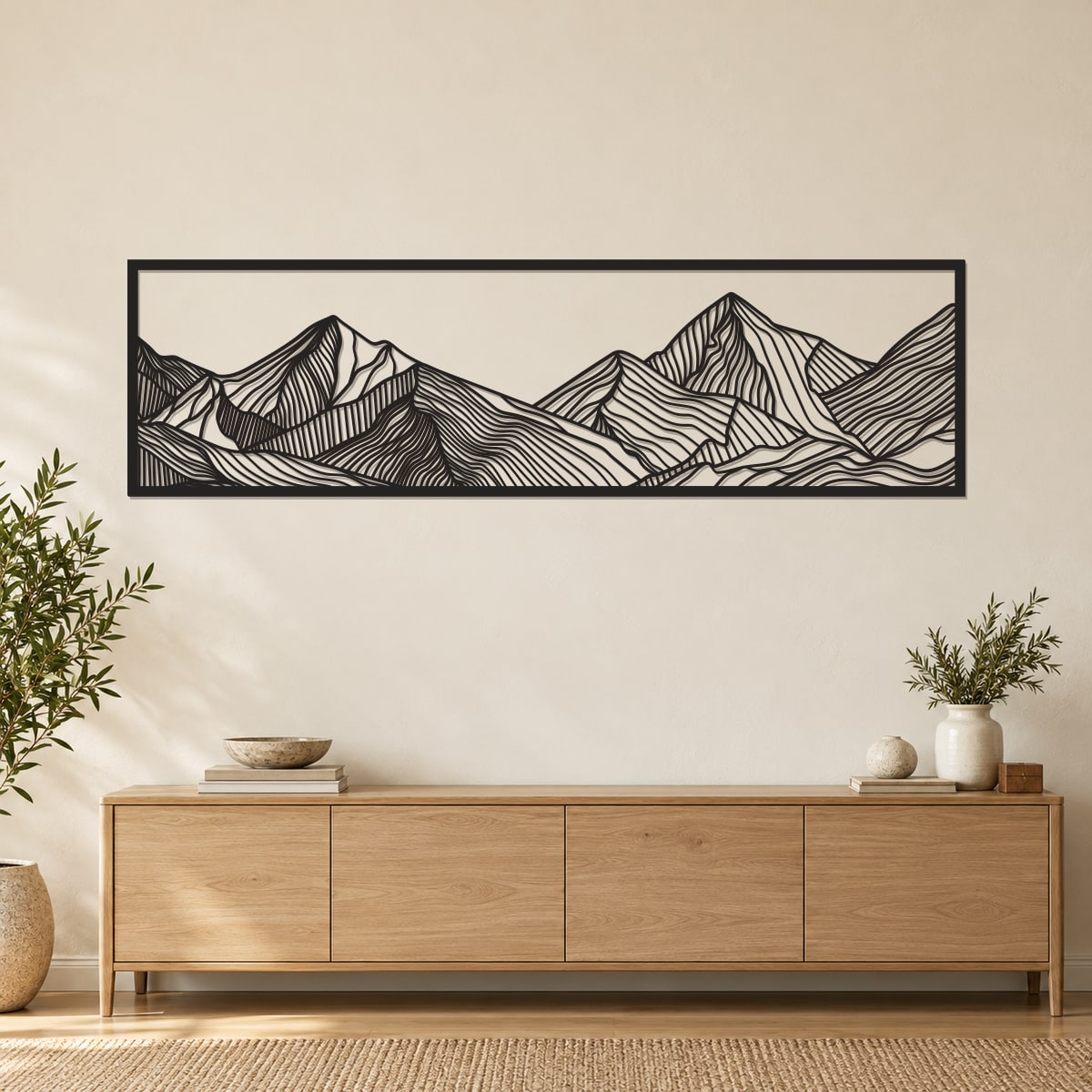 Drevený obraz na stenu – Panoráma hôr v rámiku