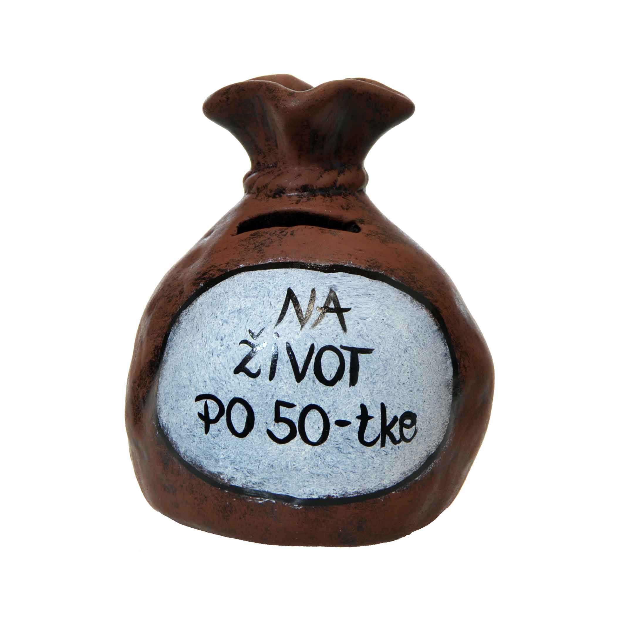 Pokladnička s nápisom - na život po 50 -tke