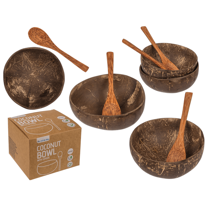Kokosová miska s lyžičkou – prírodný set 2 ks