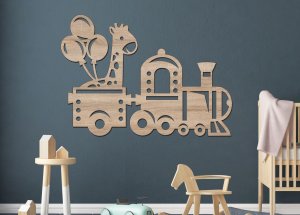 Drevený obrázok do detskej izby – Vláčik so žirafou