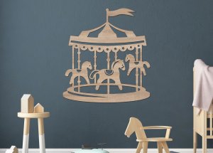 Drevený obrázok do detskej izby – Kolotoč s koníkmi